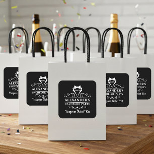 Sticker Carré Bachelor Party Tuxedo Cravate Hangover relief noir