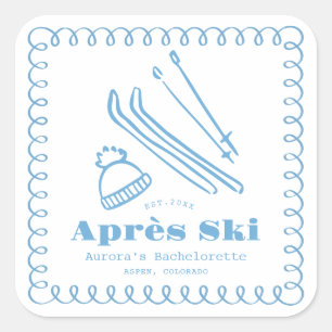 Sticker Carré Bachelorette D'Hiver Après-Ski Bleu À Main