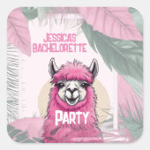 Sticker Carré Bachelorette Lama Rose Joyeux (Devant)
