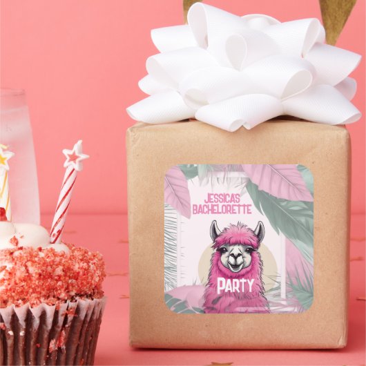 Sticker Carré Bachelorette Lama Rose Joyeux (Fête)