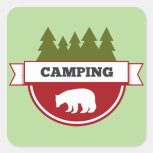 Sticker Carré Badge Bear Camping