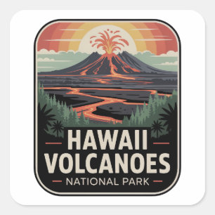 Sticker Carré Badge de lave du parc national des volcans d'Hawaï