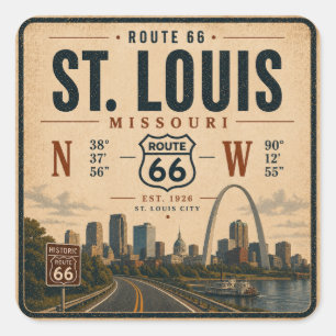 Sticker Carré Badge des coordonnées de l'arche de la route 66 de