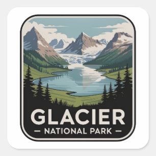 Sticker Carré Badge Vintage Alpin du Parc National de Glacier