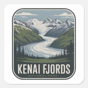 Sticker Carré Badge Vintage du Parc national des fjords de Kenai