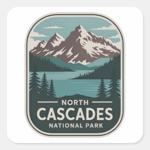 Sticker Carré Badge Vintage du Parc National des North Cascades