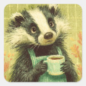 Sticker Carré Badger sucré avec une coupe de café (Devant)