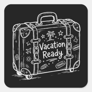 Sticker Carré Bagage prêt pour les vacances Doodle