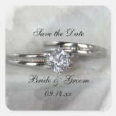 Sticker Carré Bagues mariages sur gris Enregistrer la date (Devant)