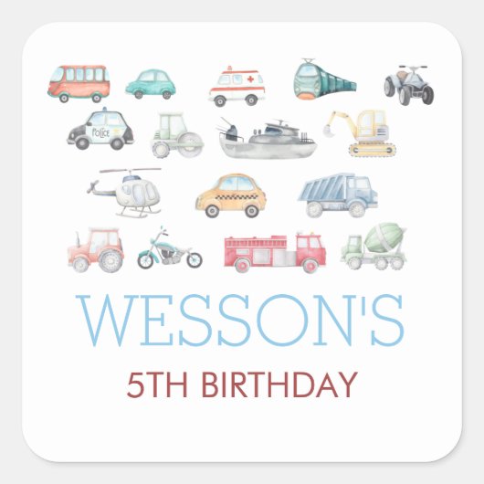 Sticker Carré Baguette d'anniversaire de transport, Classic Roun (Devant)