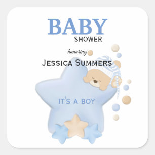 Sticker Carré Baguette de Baby shower de Carré en peluche mignon