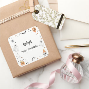 Sticker Carré Baguette de Baby shower Little Boo Halloween