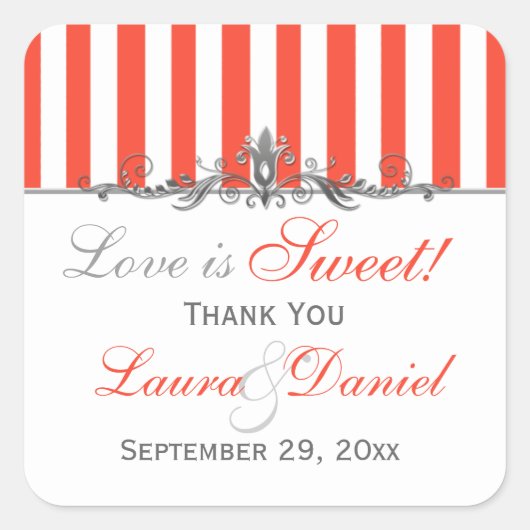 Sticker Carré Baguette de bonbon orange blanc en argent (Devant)