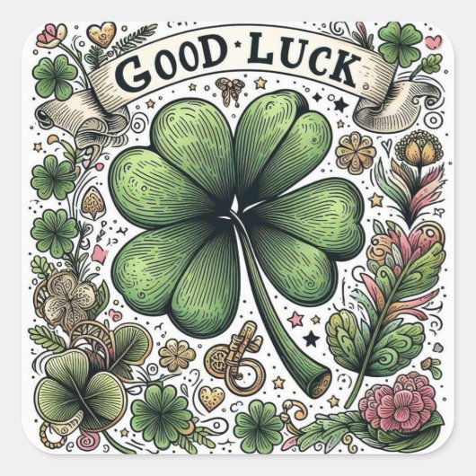 Sticker Carré Baguette de bonne chance (Devant)