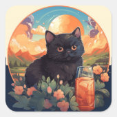 Sticker Carré Baguette de chat noir (Devant)