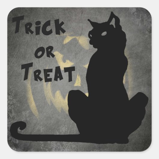 Sticker Carré Baguette de chat noir ou Stick d'Halloween (Devant)