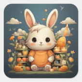 Sticker Carré Baguette de lapin mignonne (Devant)