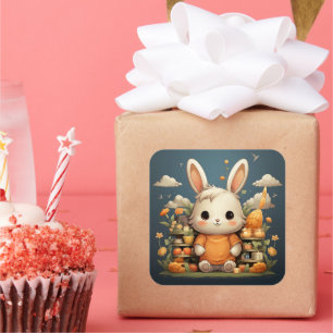 Sticker Carré Baguette de lapin mignonne