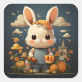 Sticker Carré Baguette de lapin mignonne (Devant)