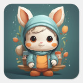 Sticker Carré Baguette de lapin mignonne (Devant)