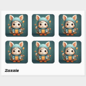 Sticker Carré Baguette de lapin mignonne (Feuille)