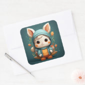 Sticker Carré Baguette de lapin mignonne (Enveloppe)