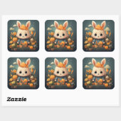 Sticker Carré Baguette de lapin mignonne (Feuille)