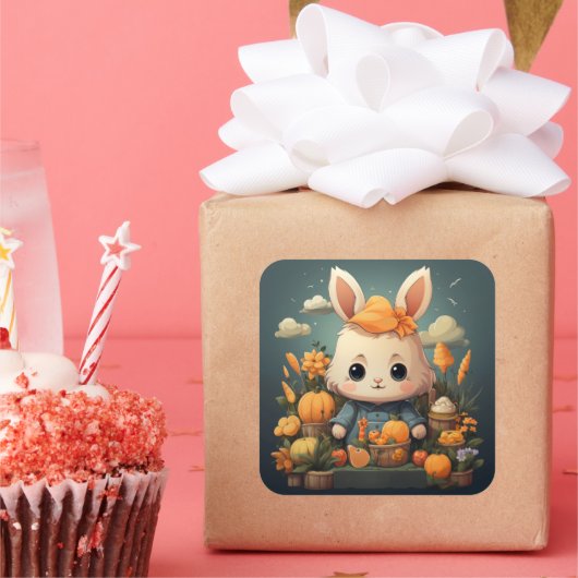 Sticker Carré Baguette de lapin mignonne (Fête)