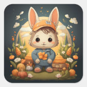 Sticker Carré Baguette de lapin mignonne (Devant)