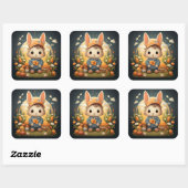 Sticker Carré Baguette de lapin mignonne (Feuille)