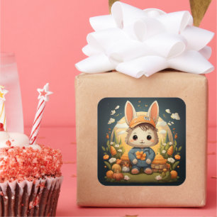 Sticker Carré Baguette de lapin mignonne