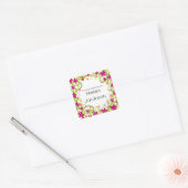 Sticker Carré Baguette de nom fleurie rose et vert (Enveloppe)