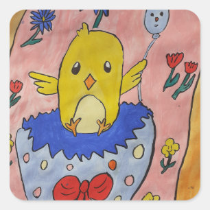 Sticker Carré Baguette de poussette de Pâques mignonne