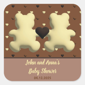 Sticker Carré Baguette en Baby shower ours chocolat carré
