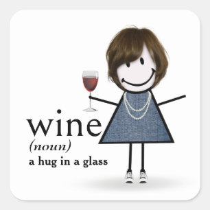 Sticker Carré Baguette Figure Girl Avec Vin Rouge