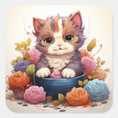 Sticker Carré Baguette vintage chat (Devant)