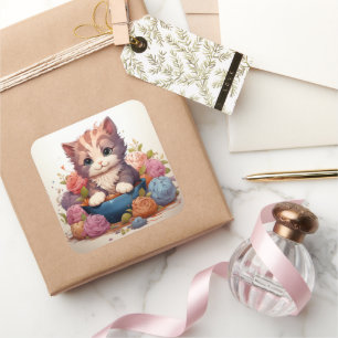 Sticker Carré Baguette vintage chat