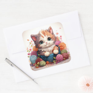 Sticker Carré Baguette vintage chat