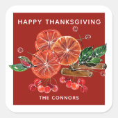 Sticker Carré Baguettes de cannelle en tranches d'orange d'autom (Devant)