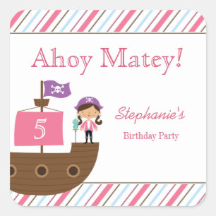 Sticker Carré Baguettes de fête d'anniversaire de fille rose mig