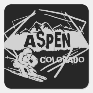 Sticker Carré Baguettes de ski Aspen Colorado foncé