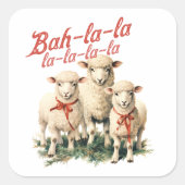 Sticker Carré Bah La La Cute Retro Noël Moutons (Devant)