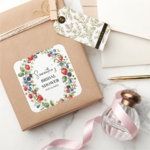 Sticker Carré Baie en amour Baies Fraises Shower de mariage