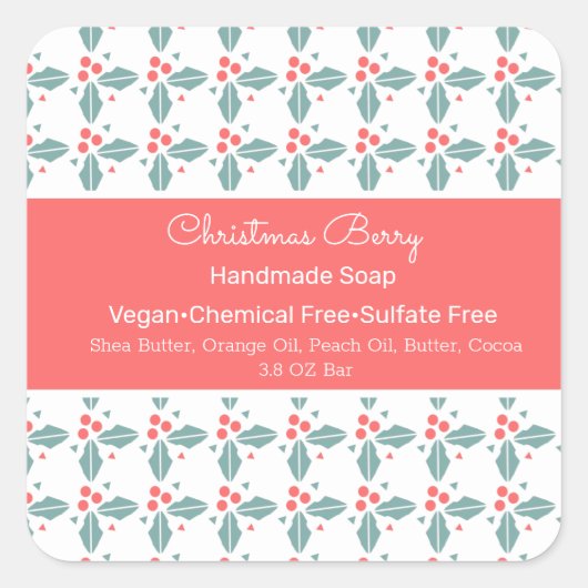 Sticker Carré Baies de Noël Soap artisanal marque de beauté (Devant)