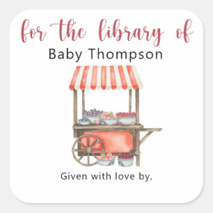 Sticker Carré Baies - Ex-libris pour Baby Shower, livres pour bé