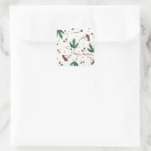 Sticker Carré Baies rouges de Noël avec vert de pin (Sac)