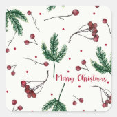 Sticker Carré Baies rouges de Noël avec vert de pin (Devant)