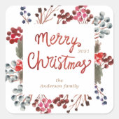 Sticker Carré baies rouges d'hiver Joyeux Noël photo (Devant)
