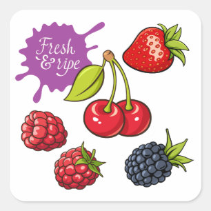 Sticker Carré Baies rouges fraîches et cerises