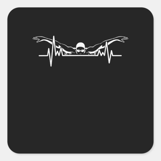 Sticker Carré Baignade Heartbeat Équipe Baignade Femmes Filles (Devant)